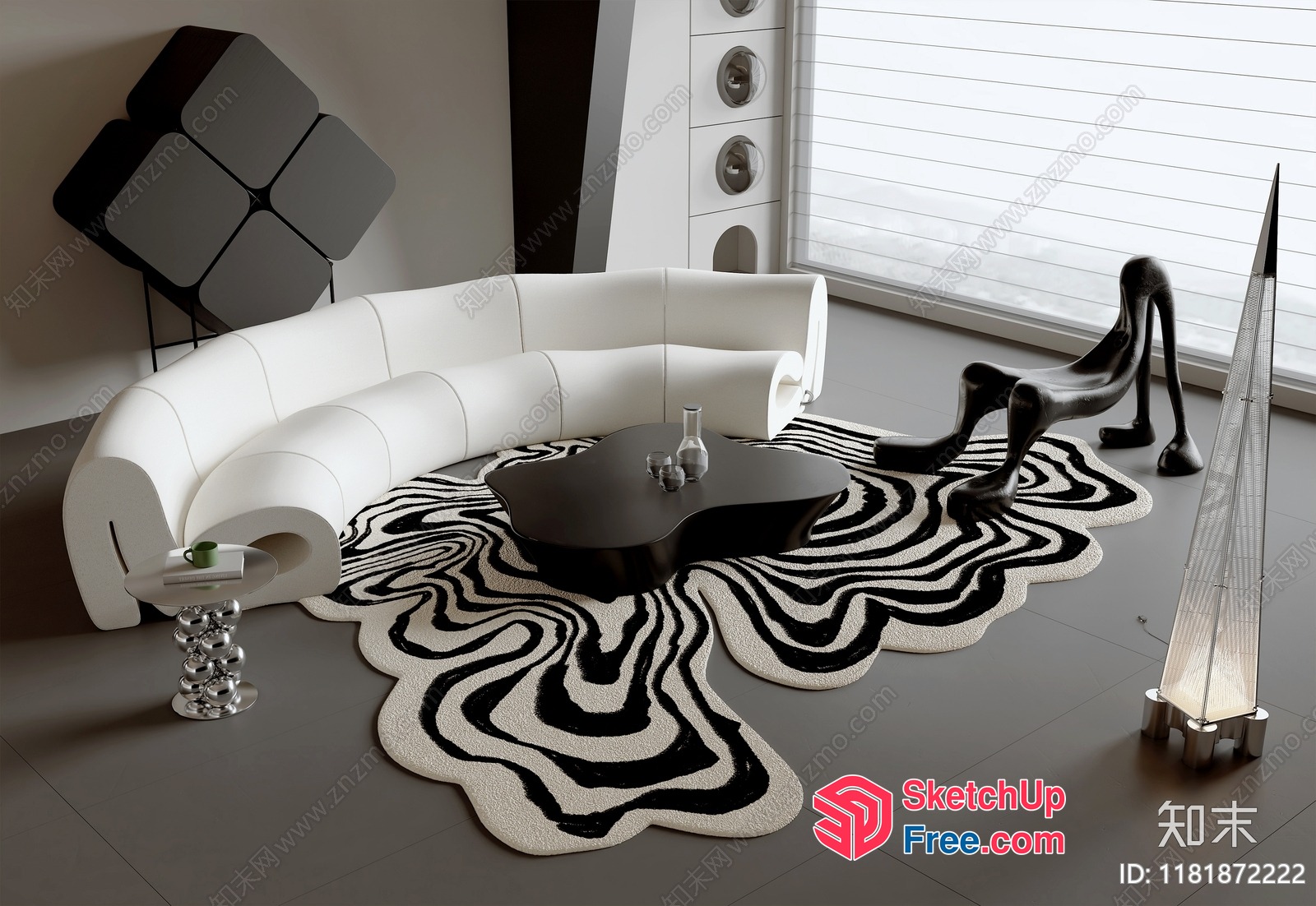 Modern Minimalist Furniture Design With White And Black Accents 3D SketchUp File