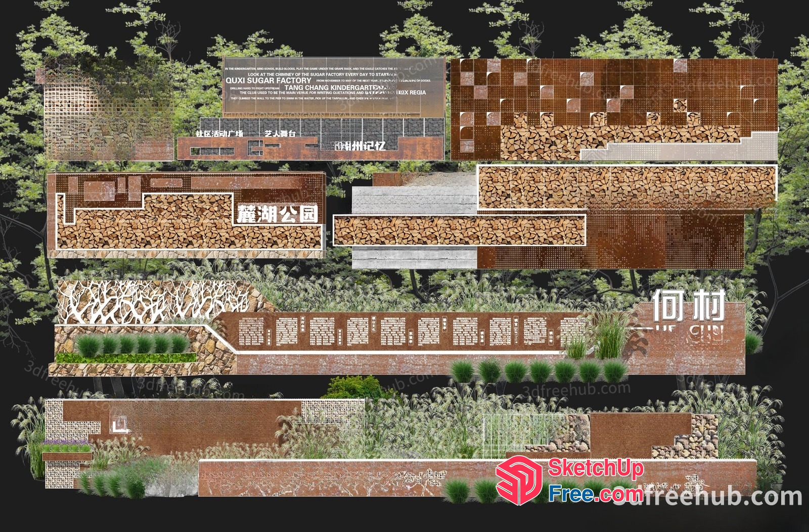 Exterior Decorative Wall With Text And Plants 3D SketchUp File