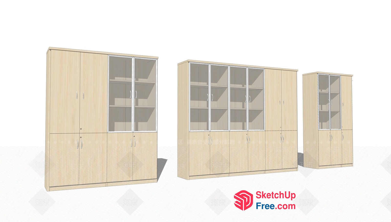 Large Wooden Cabinets With Glass Doors And Shelves 3D SketchUp File