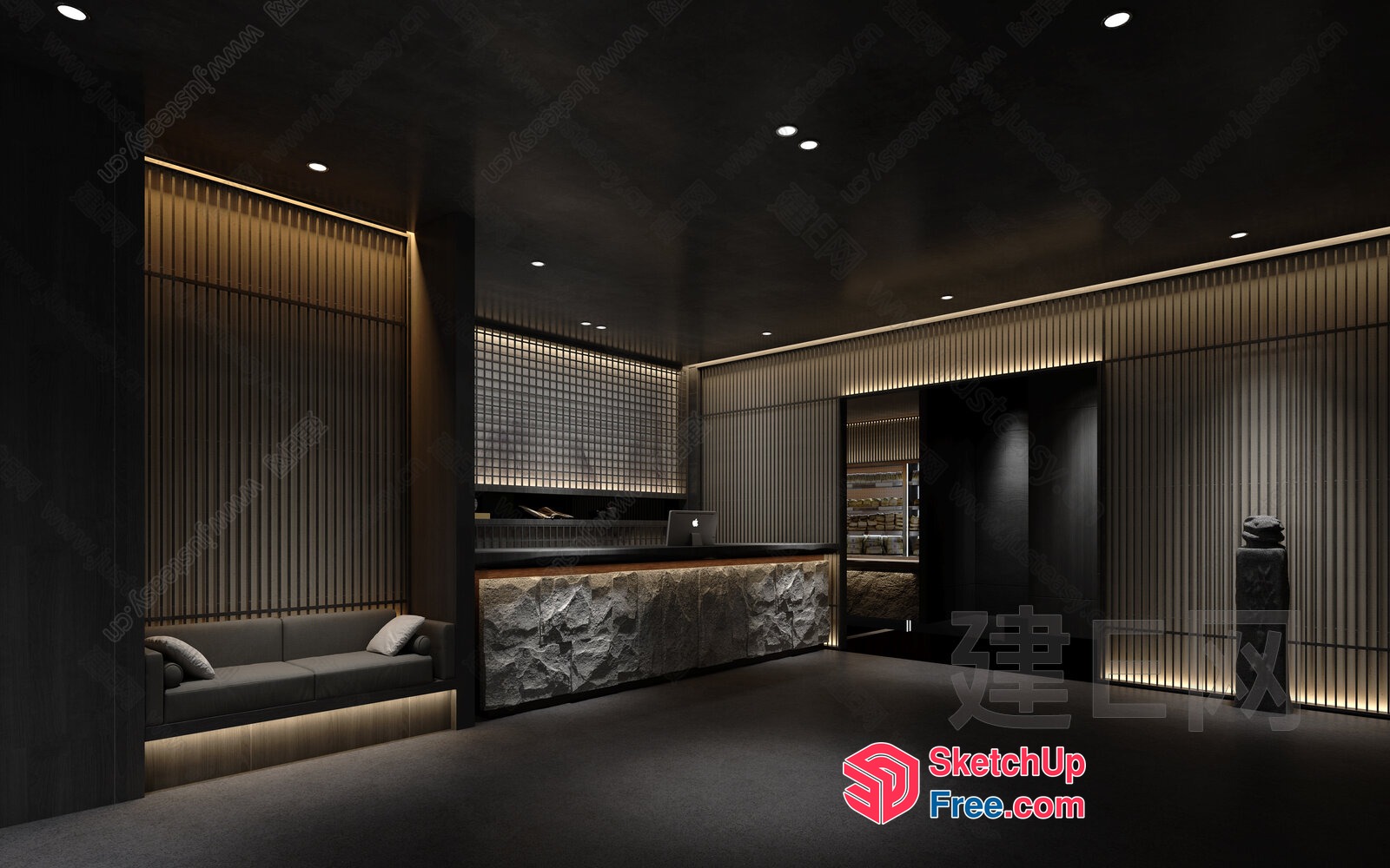 Modern Minimalist Japanese-Style Reception Area 3D SketchUp File