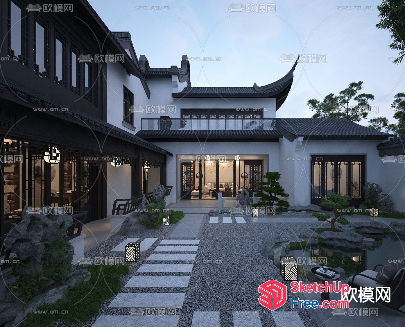 Asian-Inspired Villa With Traditional Architecture 3D SketchUp File