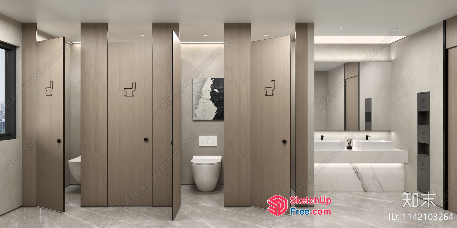 Modern Bathroom Partition With Toilet And Sink 3D SketchUp File