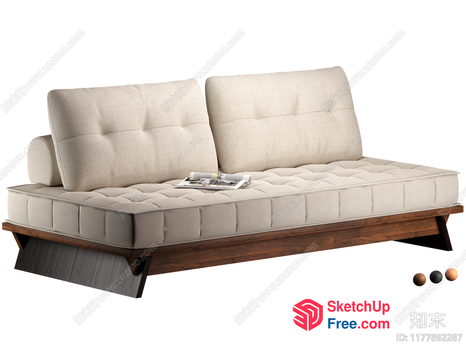 Modern Beige Sofa With Wooden Frame 3D SketchUp File