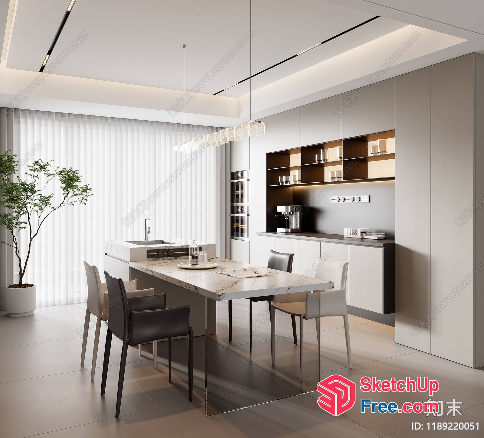 Minimalist Modern Kitchen With White And Brown Color Scheme 3D SketchUp File
