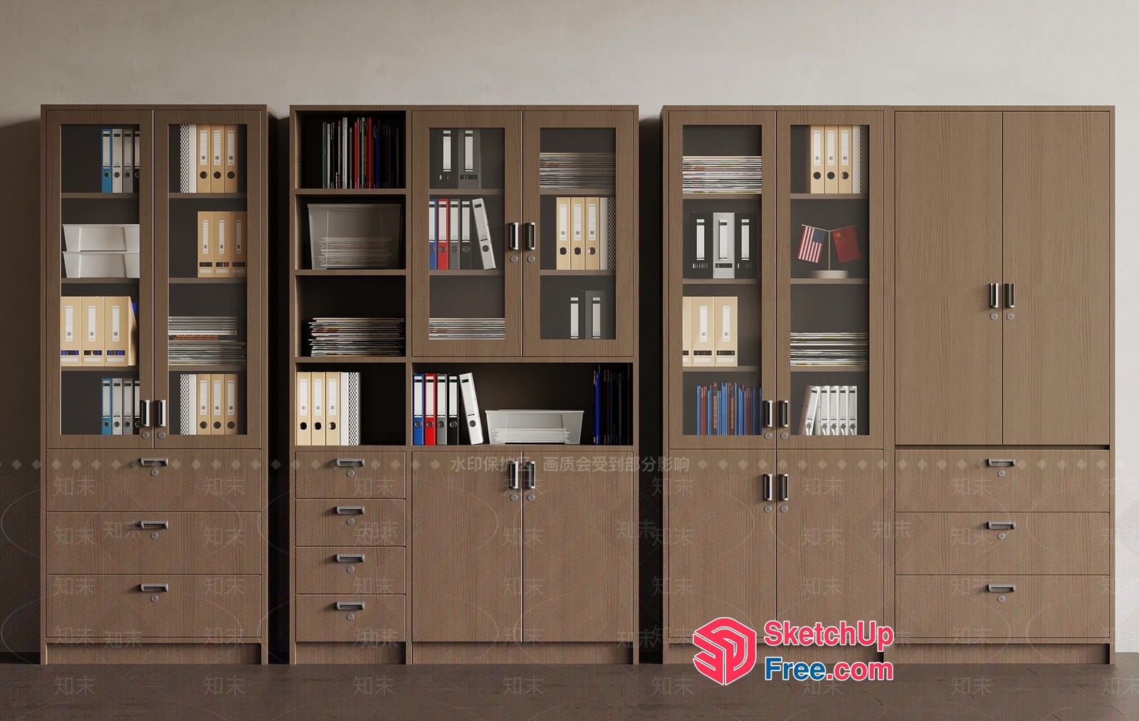 Office Furniture Collection With Glass Doors And Drawers 3D SketchUp File