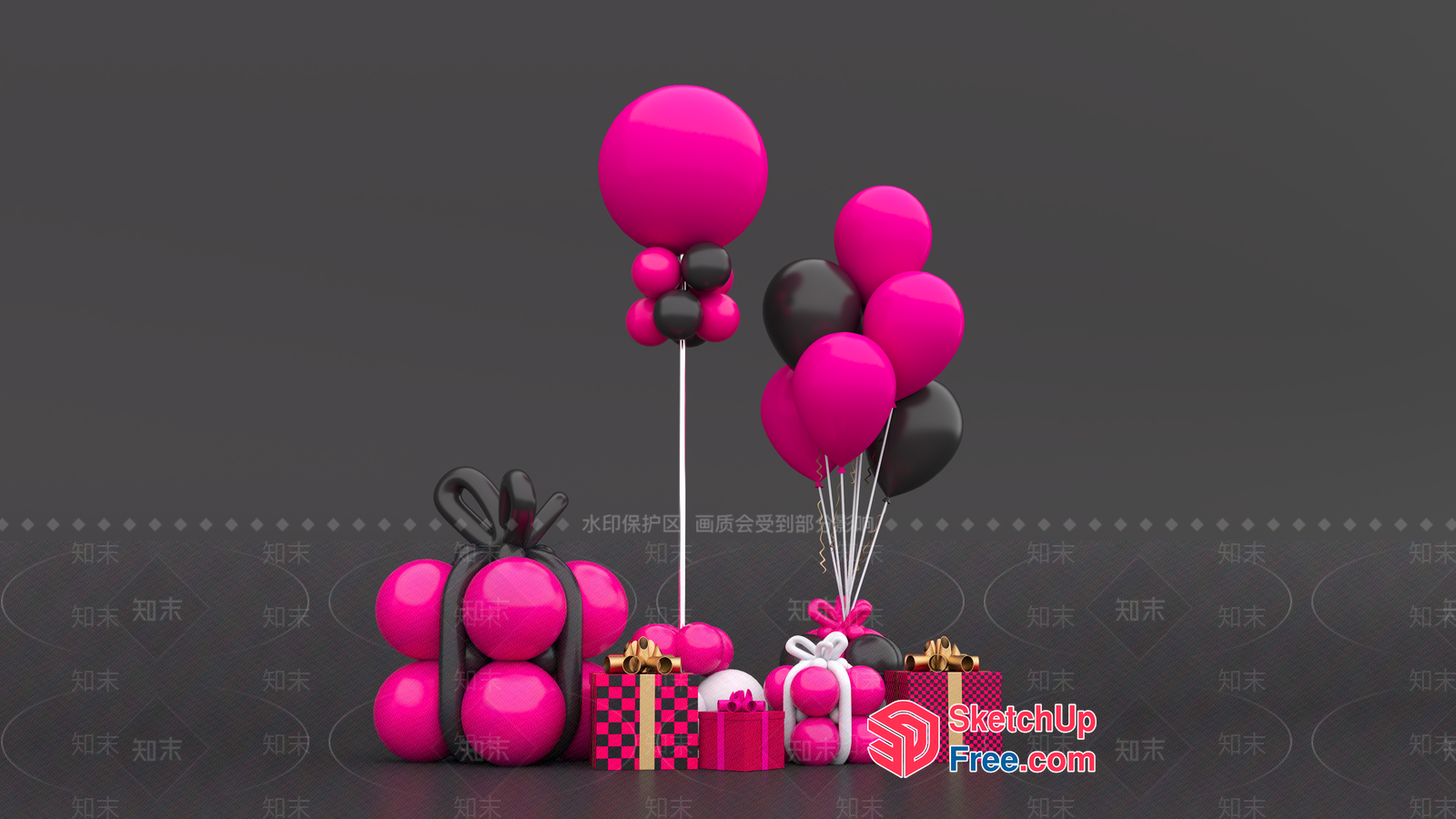 Pink And Black Balloon Decorations 3D SketchUp File