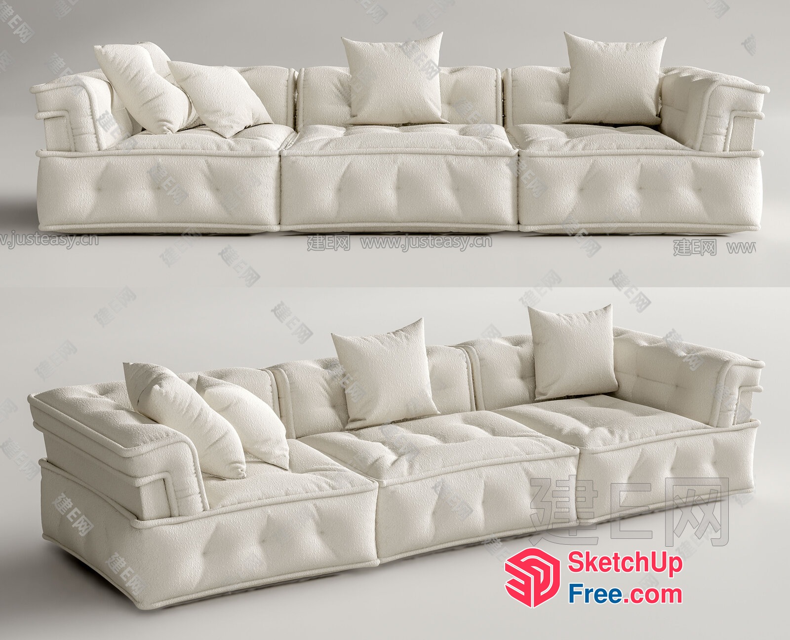 Modern White Sectional Sofa With Pillows 3D SketchUp File