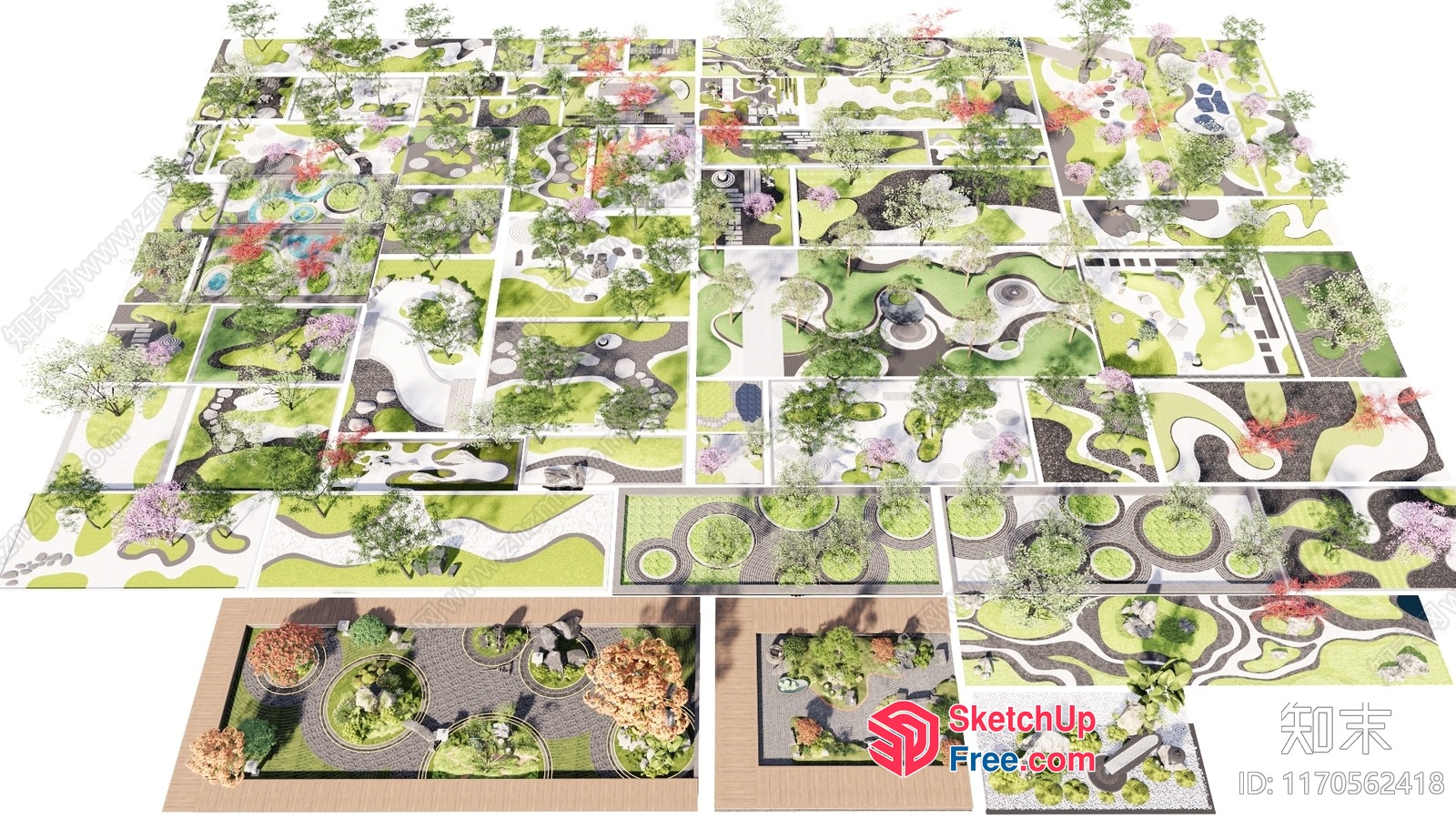 Aerial View Of A Japanese-Inspired Park With Various Landscaping Elements 3D SketchUp File