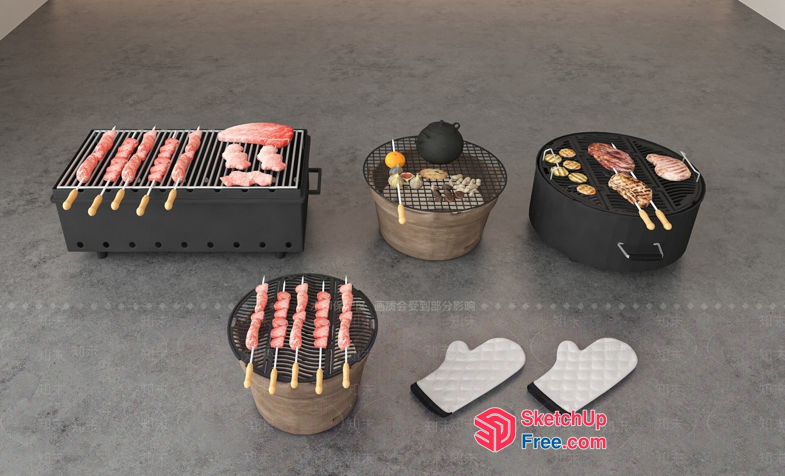 Barbecue Grills And Skewers In A Modern Outdoor Setting 3D SketchUp File