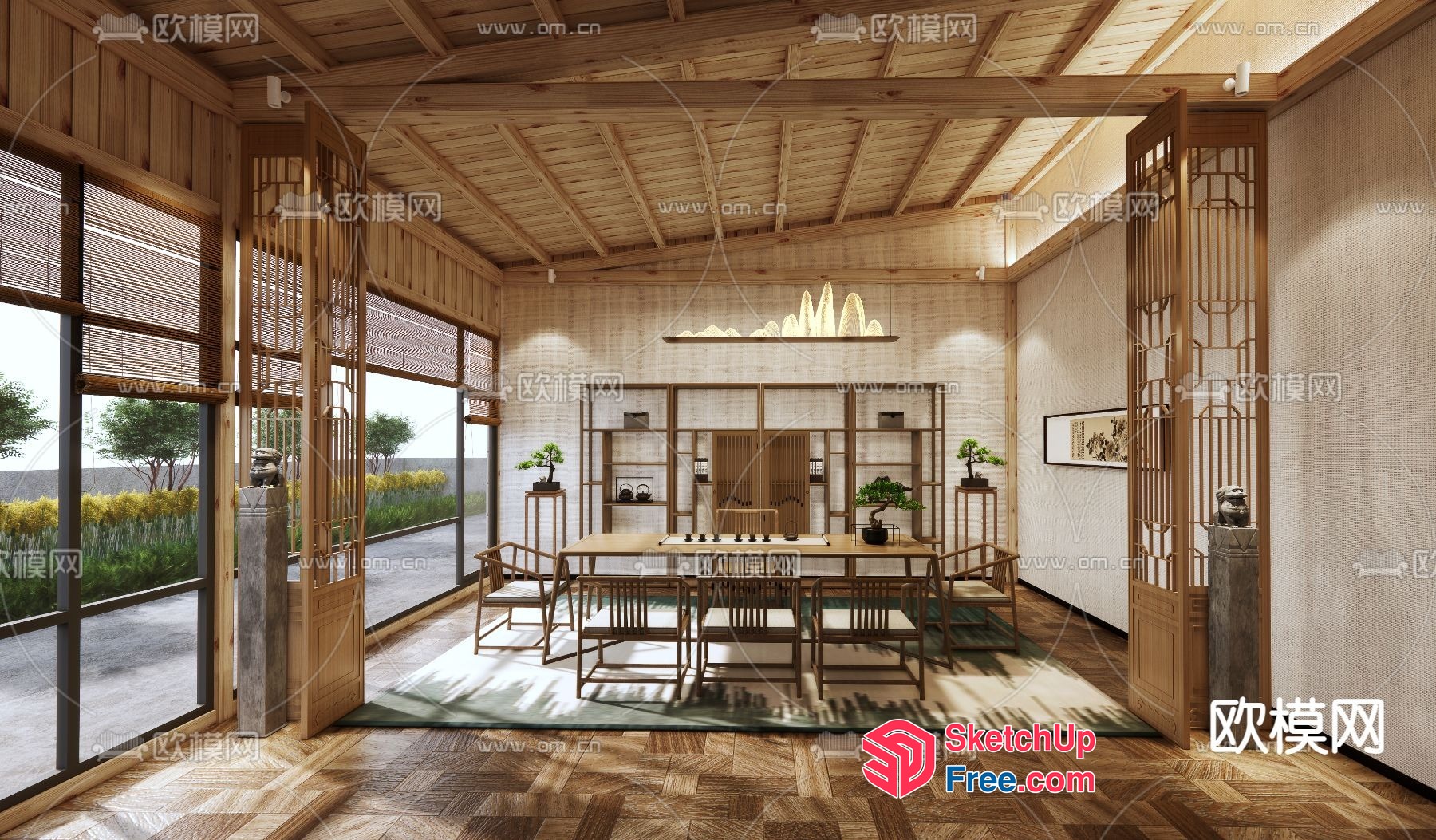 Japanese Style Dining Room With Natural Light 3D SketchUp File