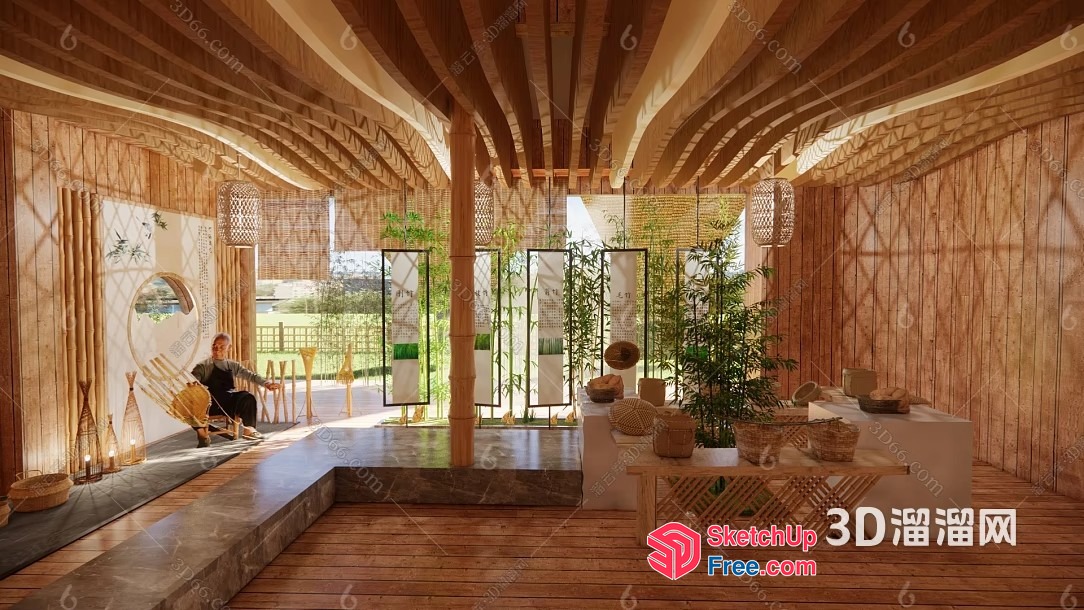 Exotic Tropical Interior With Bamboo Elements And Natural Lighting 3D SketchUp File
