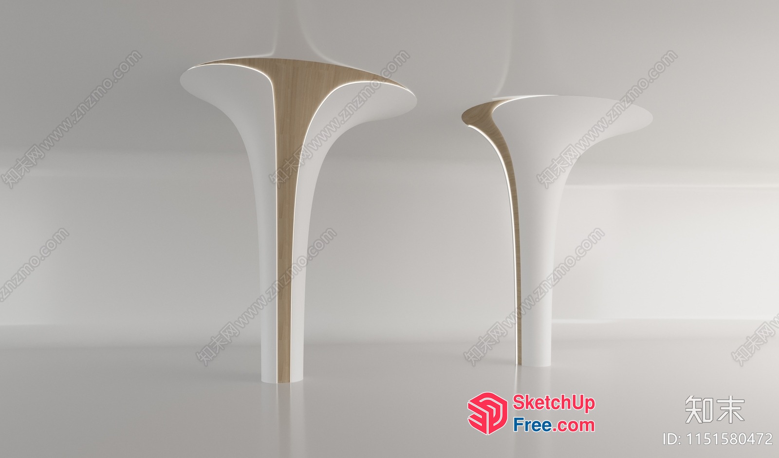 Two Modern Pillars With Curved Tops 3D SketchUp File