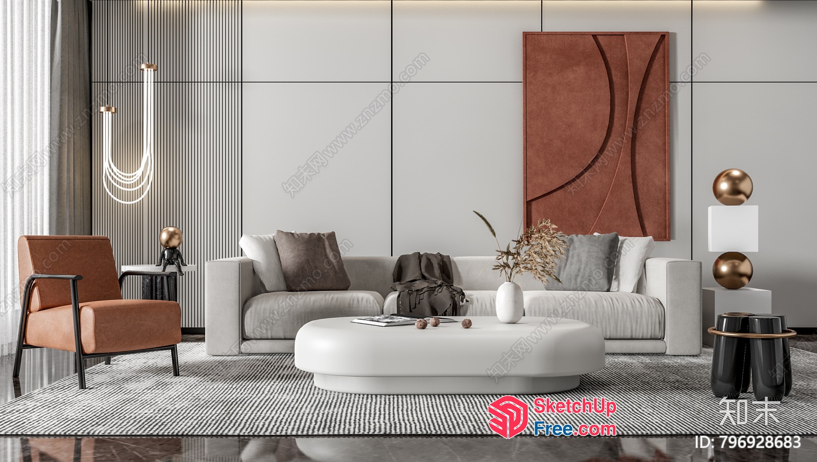 Modern Minimalist Living Room With Neutral Color Palette 3D SketchUp File