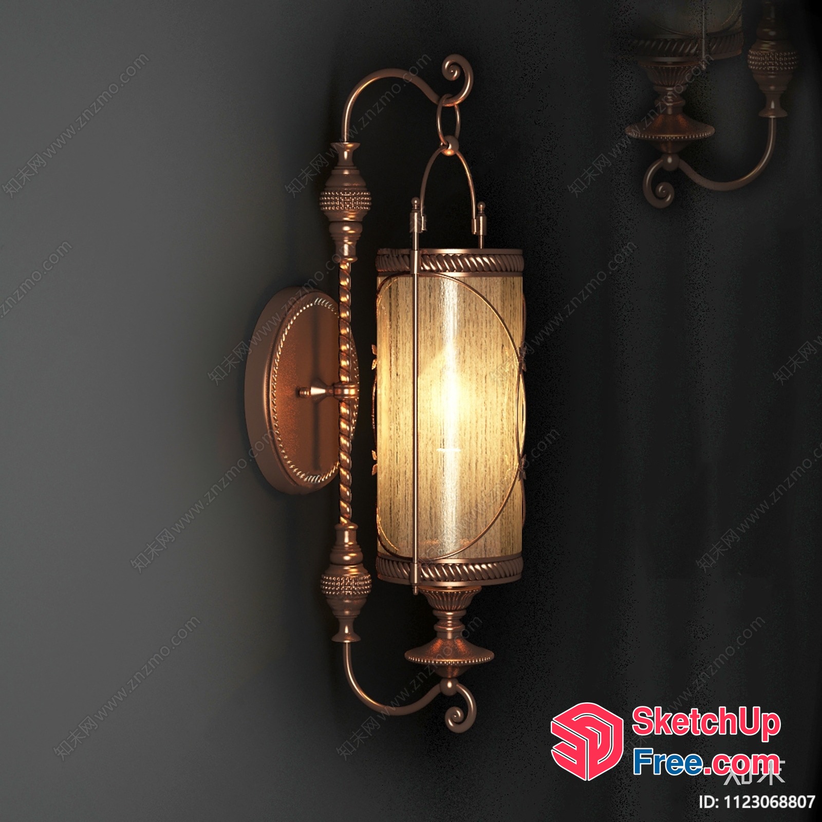 Ornate Wall Sconce With Glass Shade And Antique Finish 3D SketchUp File