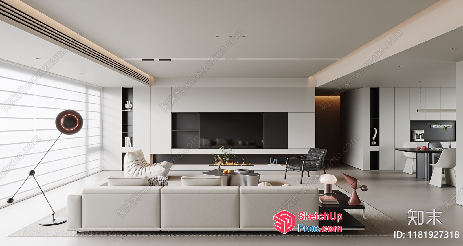 Modern Minimalist Living Room With White And Black Furniture 3D SketchUp File