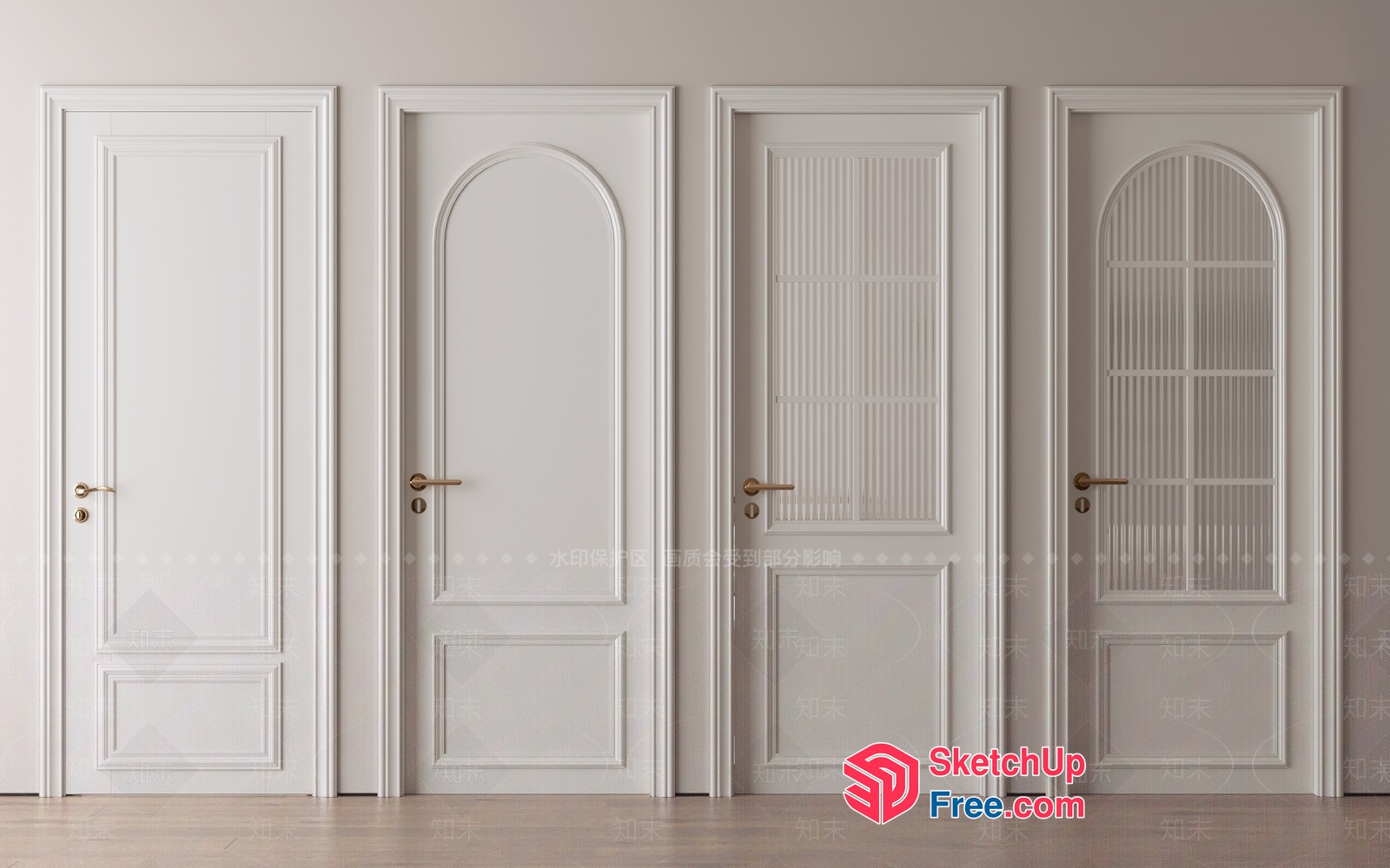 Four White Doors With Various Styles 3D SketchUp File
