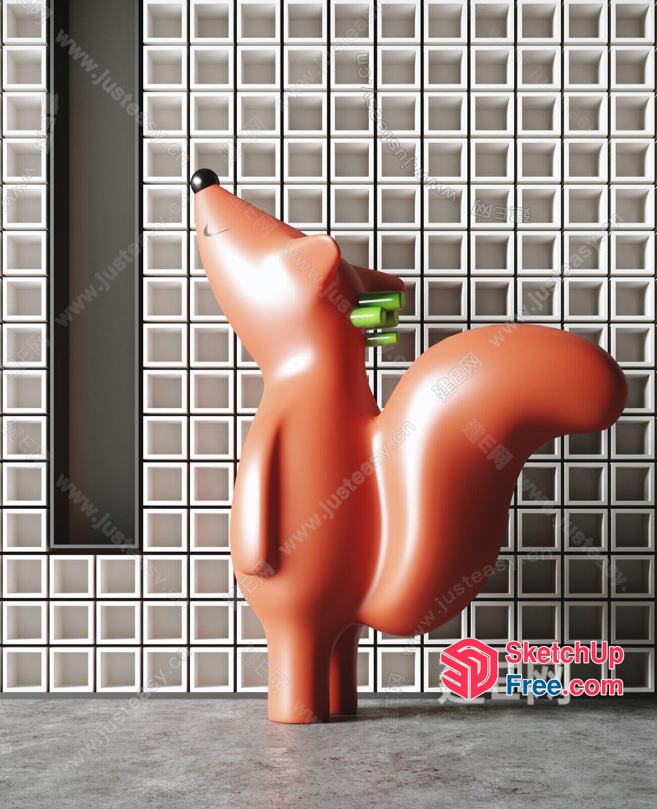 Fox-Shaped Decorative Piece With Glass Brick Wall 3D SketchUp File