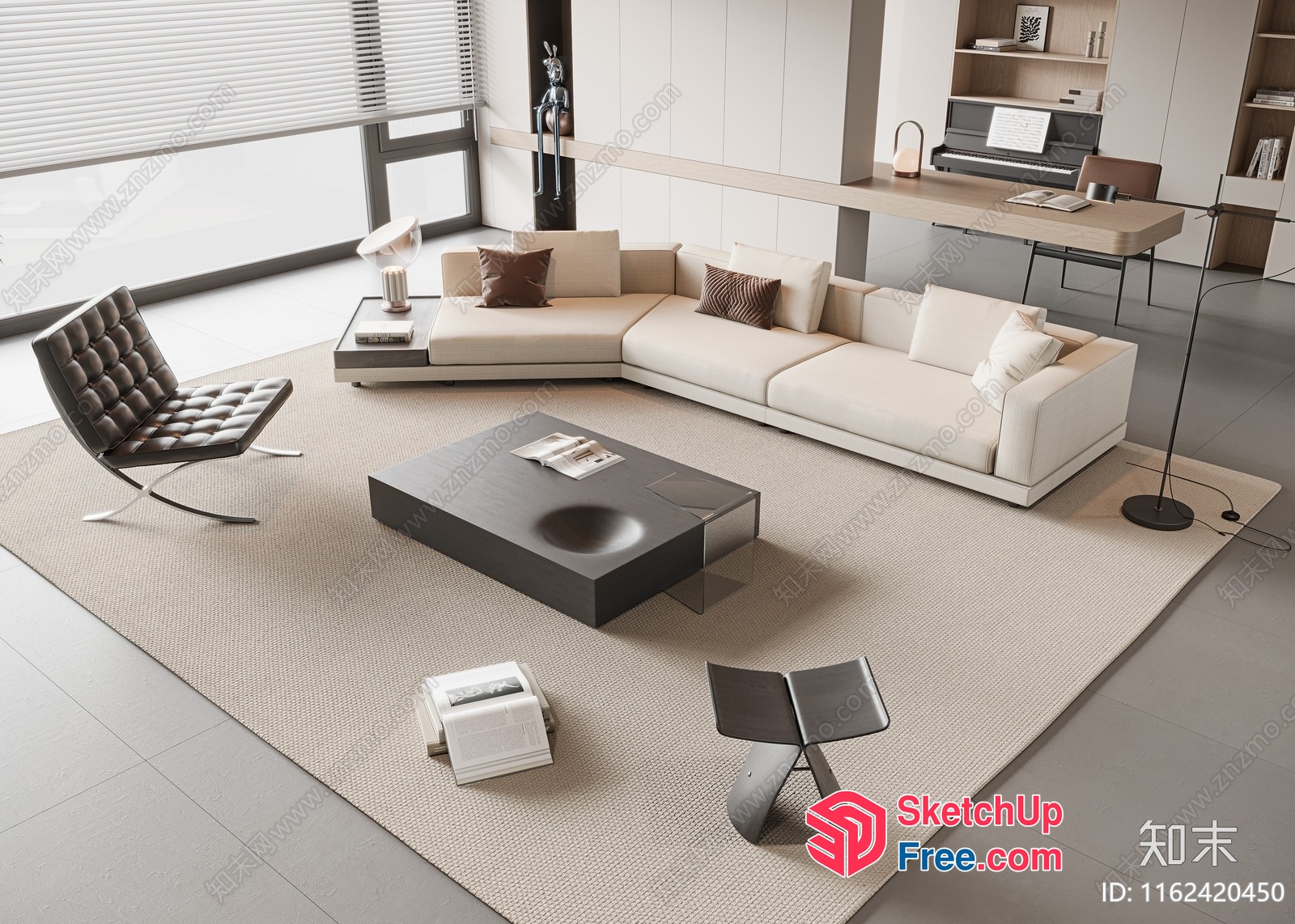 Modern Minimalist Living Room With White Sofa And Beige Rug 3D SketchUp File