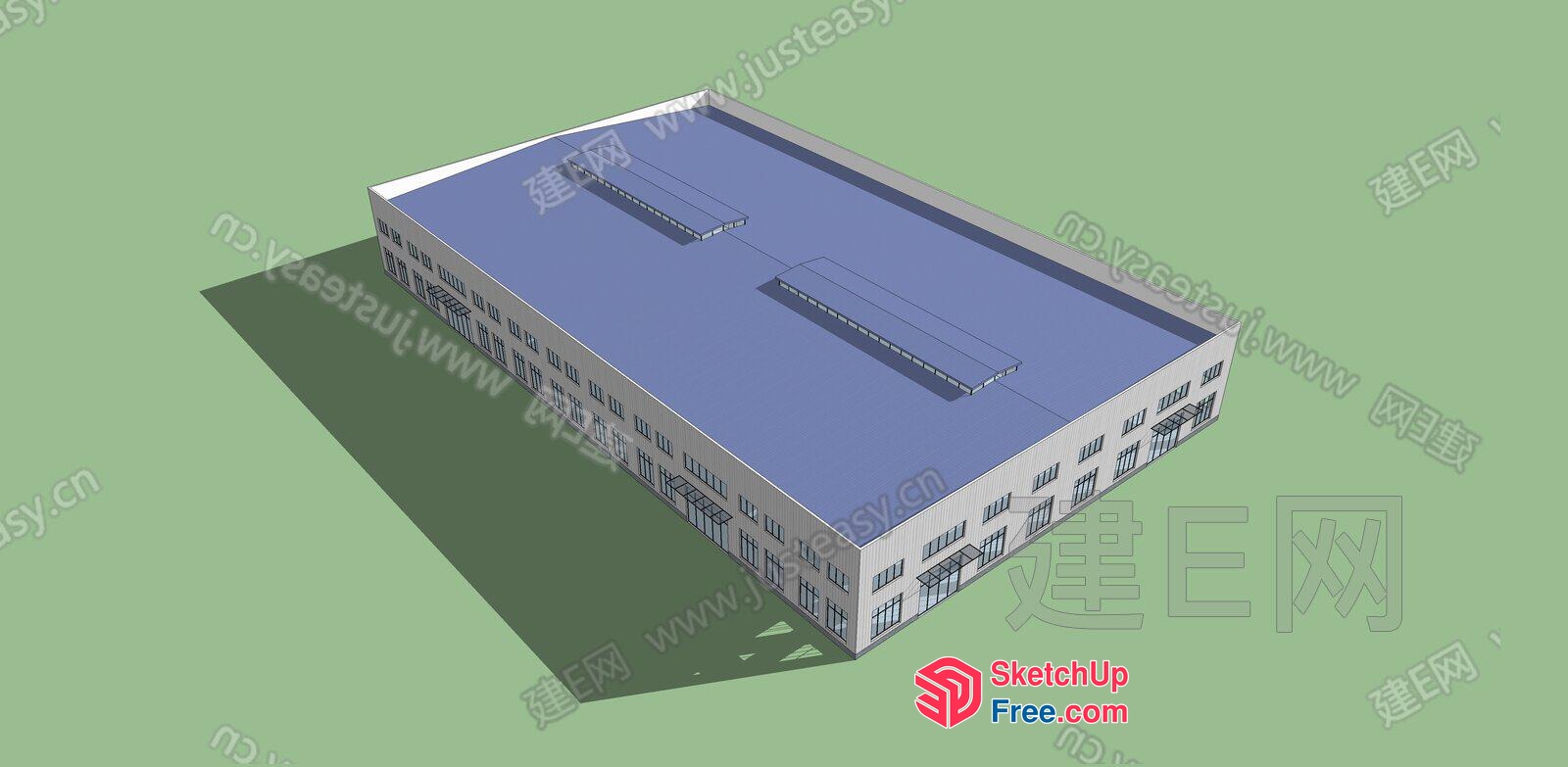 3D Model Of A Commercial Building With A Flat Roof 3D SketchUp File