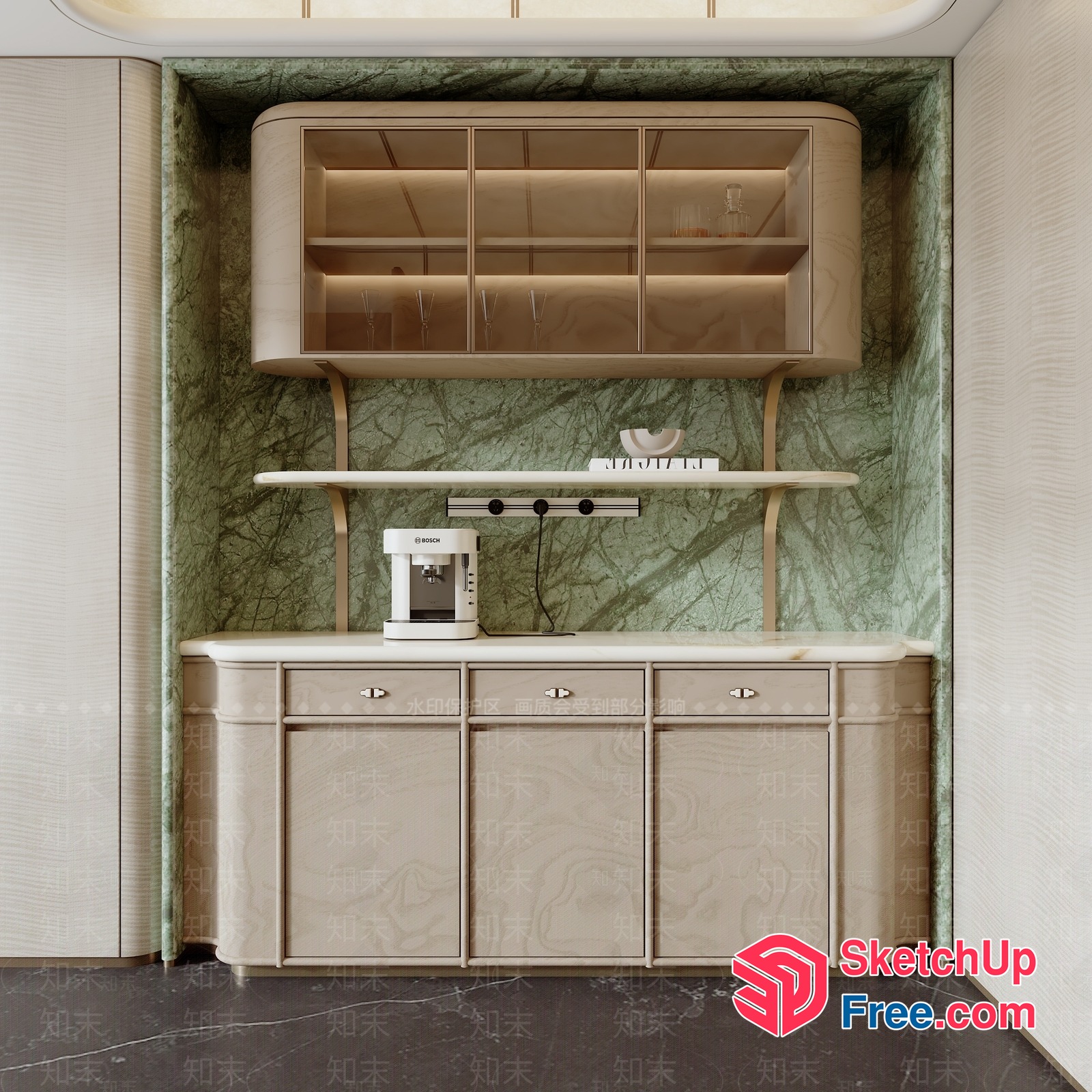 Modern Kitchen Counter And Shelf Unit With Appliances 3D SketchUp File