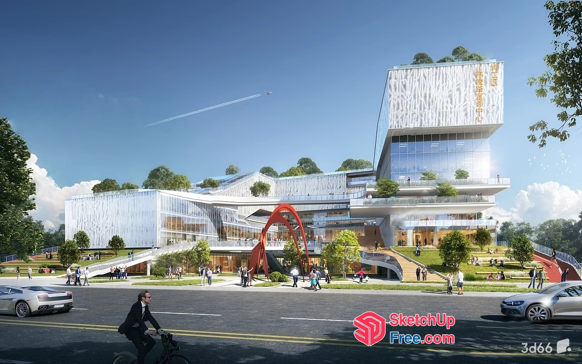 Futuristic Glass And Steel Office Building 3D SketchUp File
