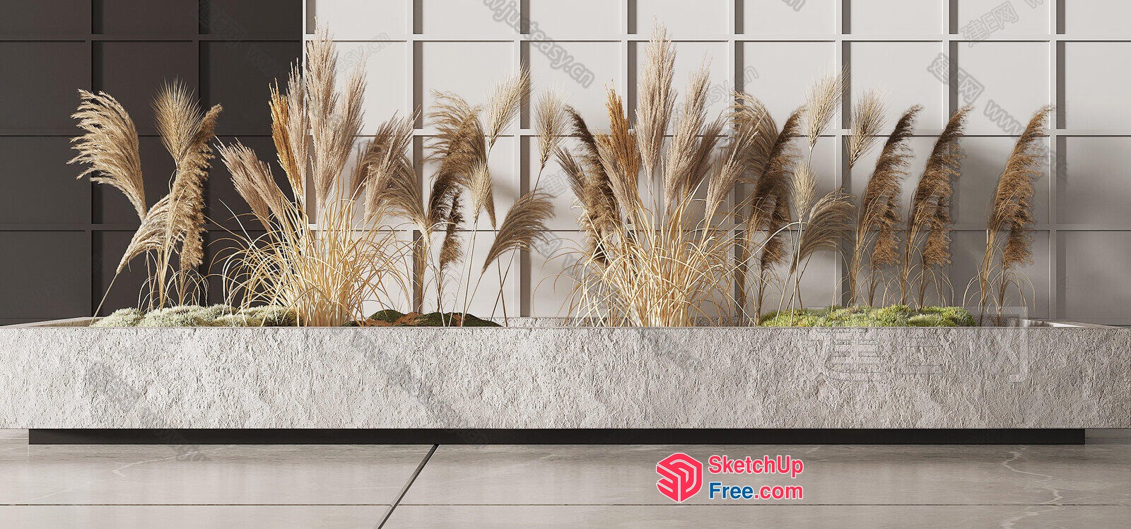 Elegant Stone Planter With Pampas Grass Arrangement 3D SketchUp File