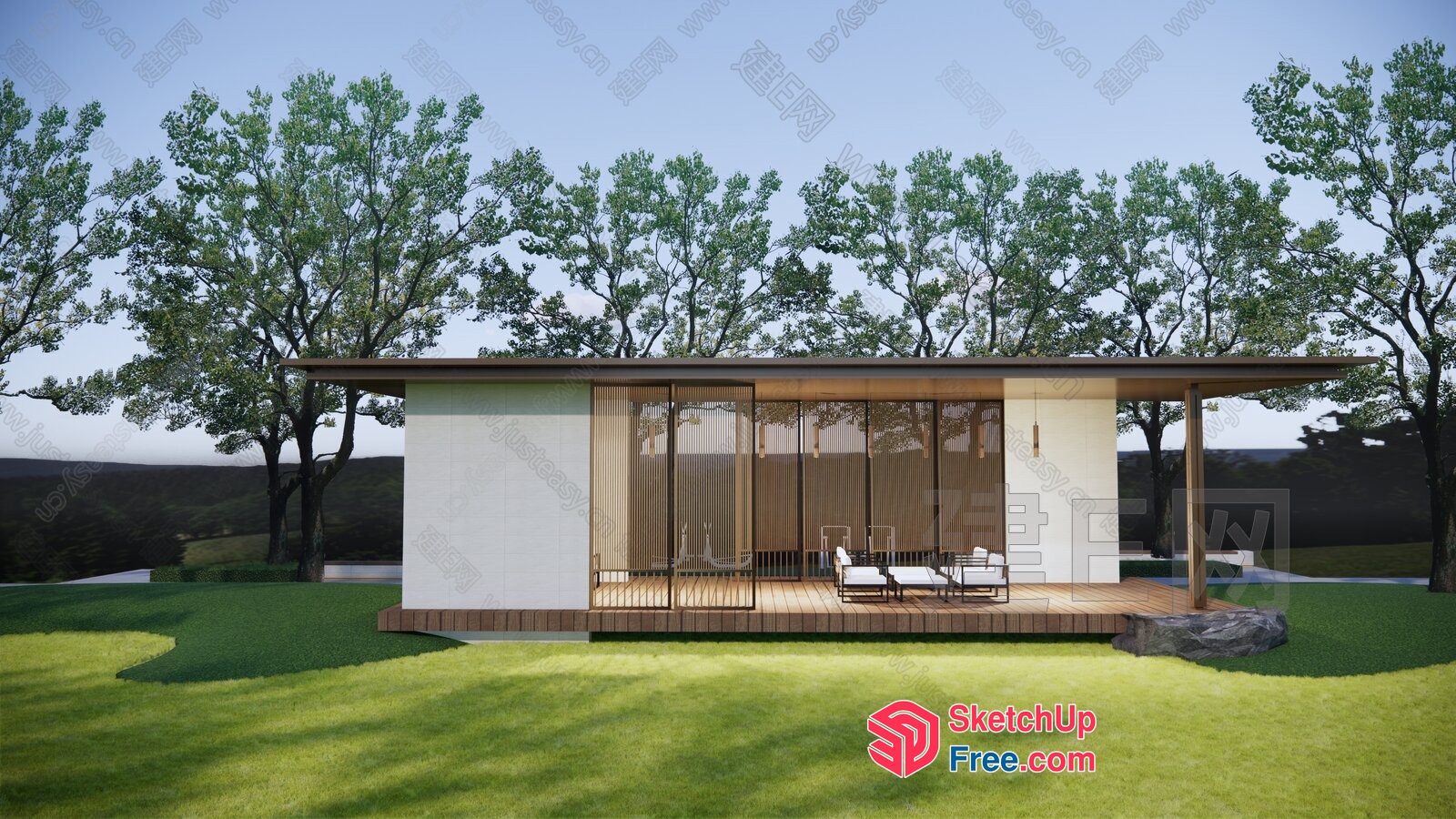 Modern Japanese-Style Exterior With Glass Curtain Wall 3D SketchUp File
