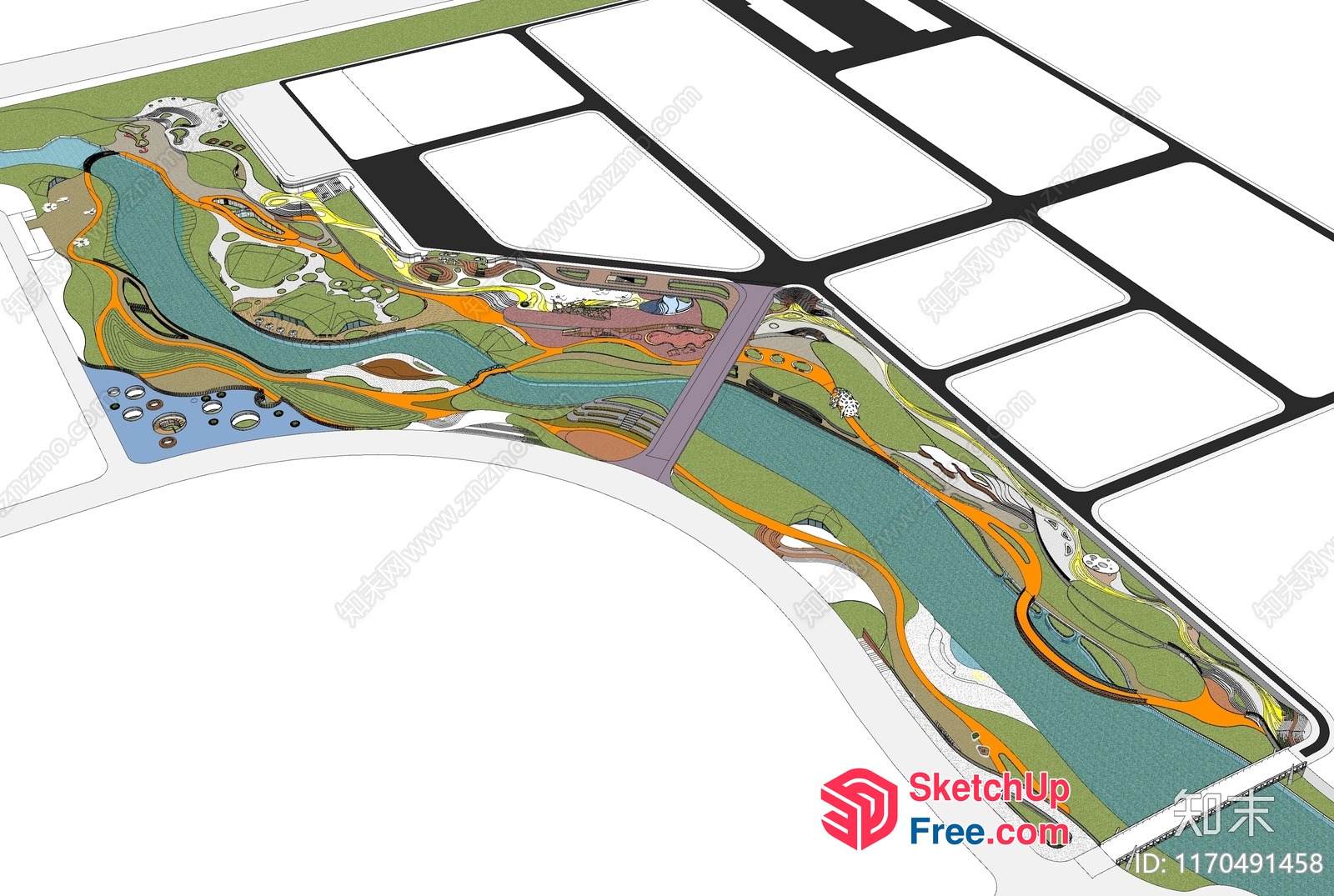Aerial View Of A Park With A River And Roads 3D SketchUp File