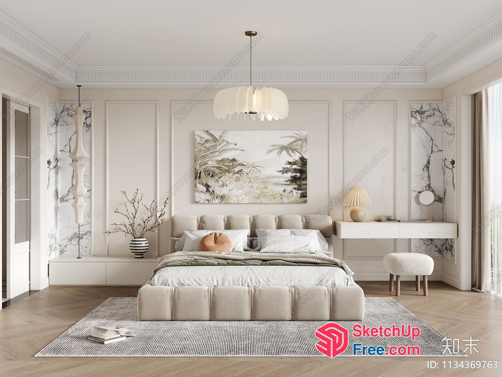 Luxurious And Elegant White And Beige Bedroom Interior 3D SketchUp File
