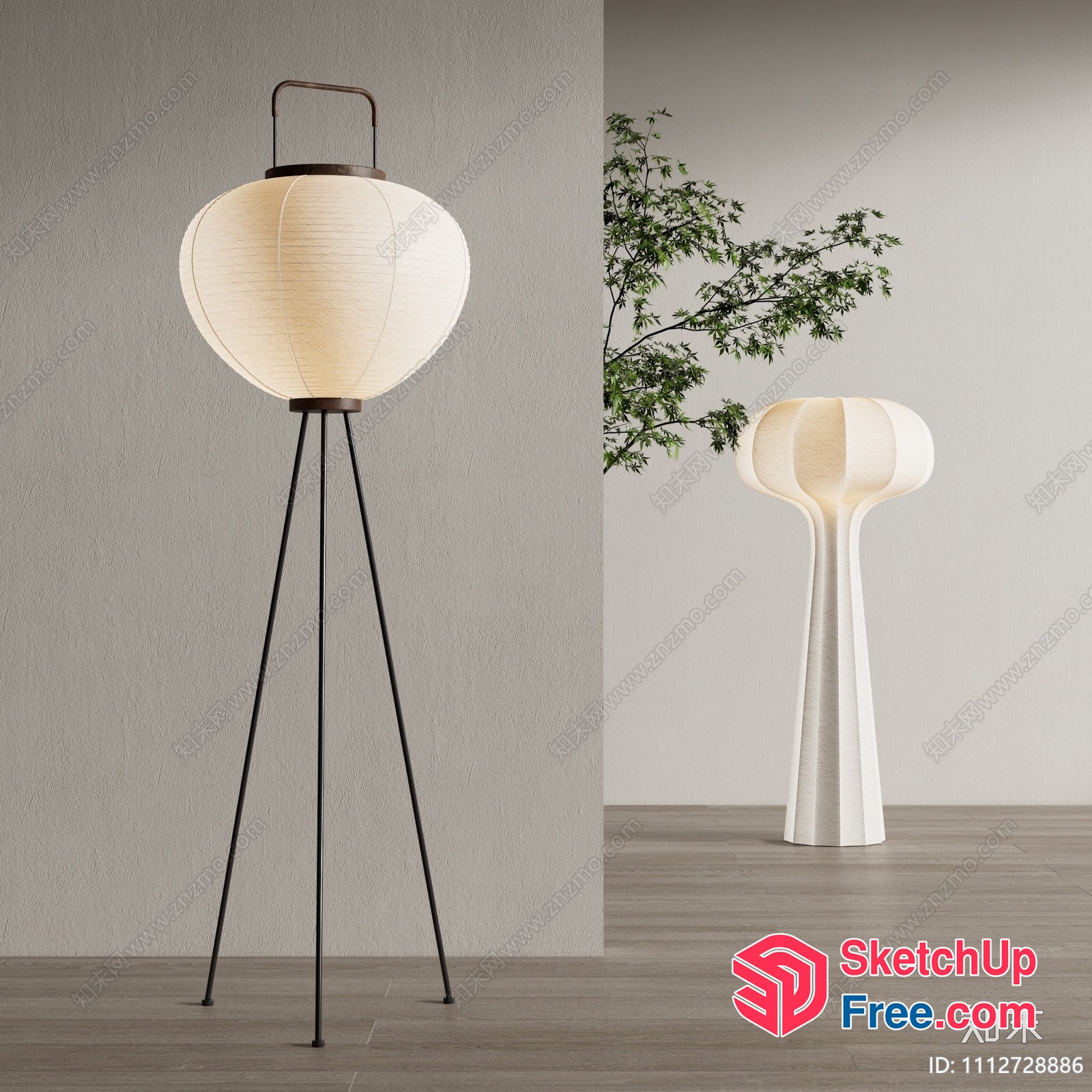 Modern Japanese-Style Lantern Floor Lamp 3D SketchUp File