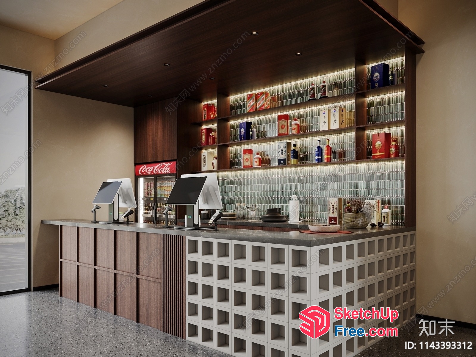 Modern Bar Counter With Glass Brick Wall 3D SketchUp File