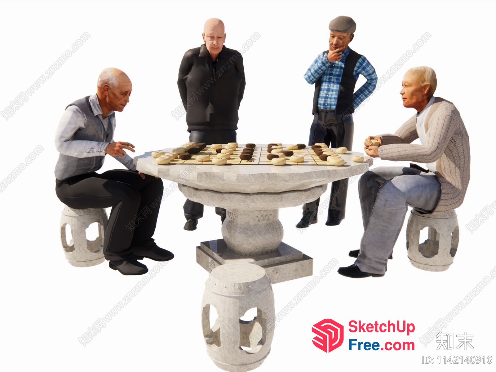 Four Men Playing A Board Game 3D SketchUp File