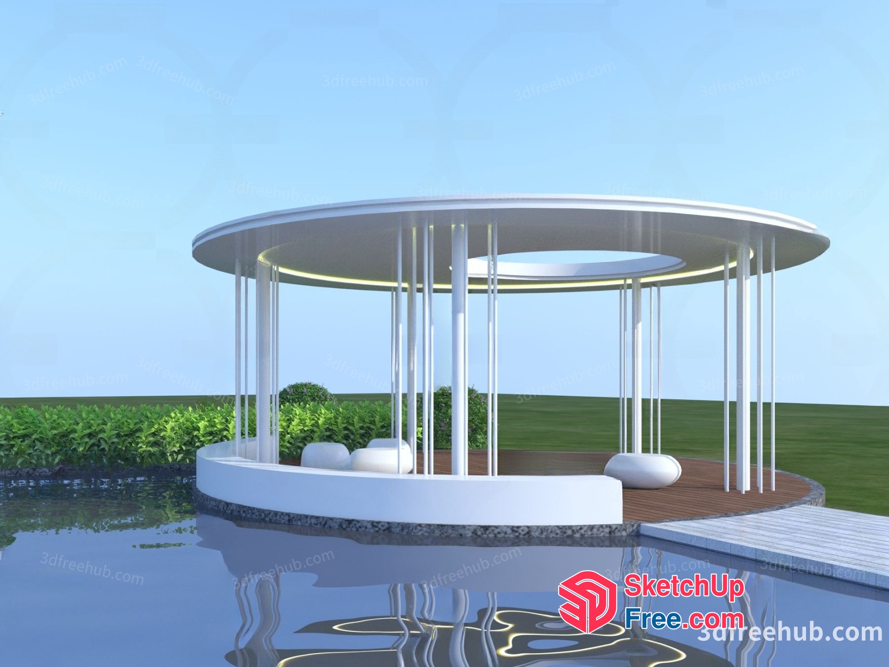 Modern Outdoor Pavilion With Circular Roof And Water Feature 3D SketchUp File