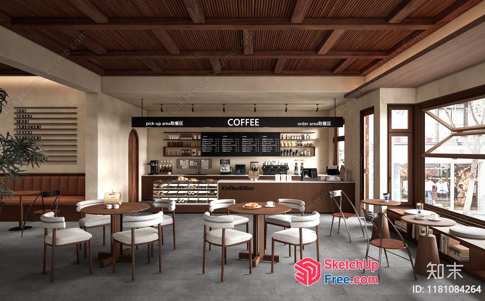 Modern Coffee Shop Interior With Natural Wood Accents 3D SketchUp File