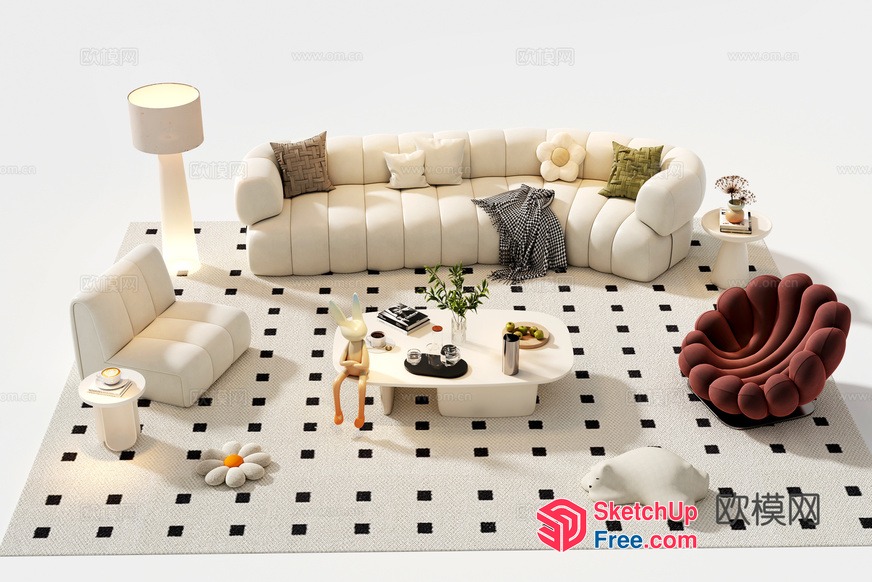 Modern Japanese-Inspired Living Room Furniture 3D SketchUp File
