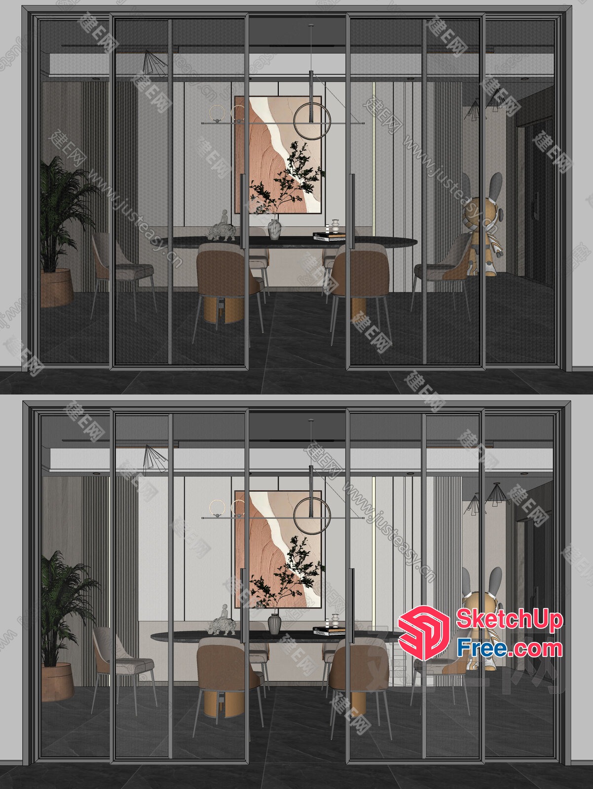 Modern Office Interior With Glass Curtain Wall 3D SketchUp File