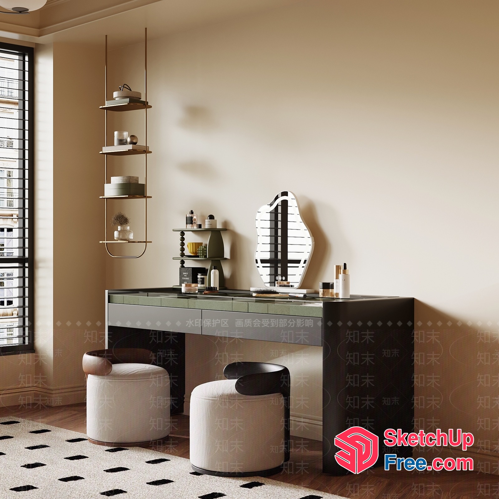 Modern Minimalist Makeup Vanity And Storage 3D SketchUp File