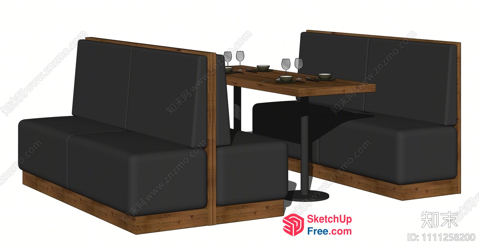Modern Dining Booths With Wooden Table 3D SketchUp File