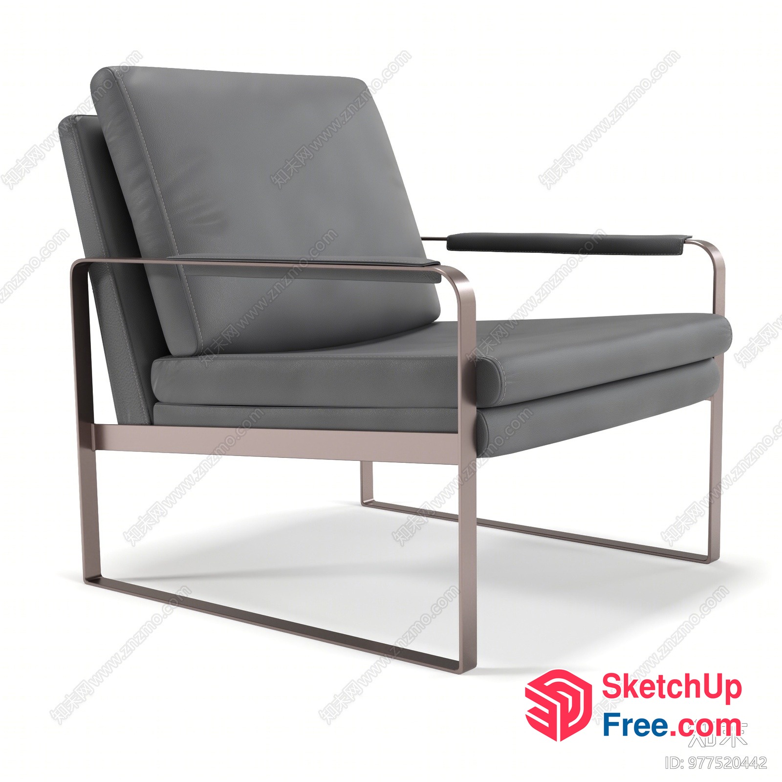 Modern Minimalist Gray Leather Accent Chair 3D SketchUp File