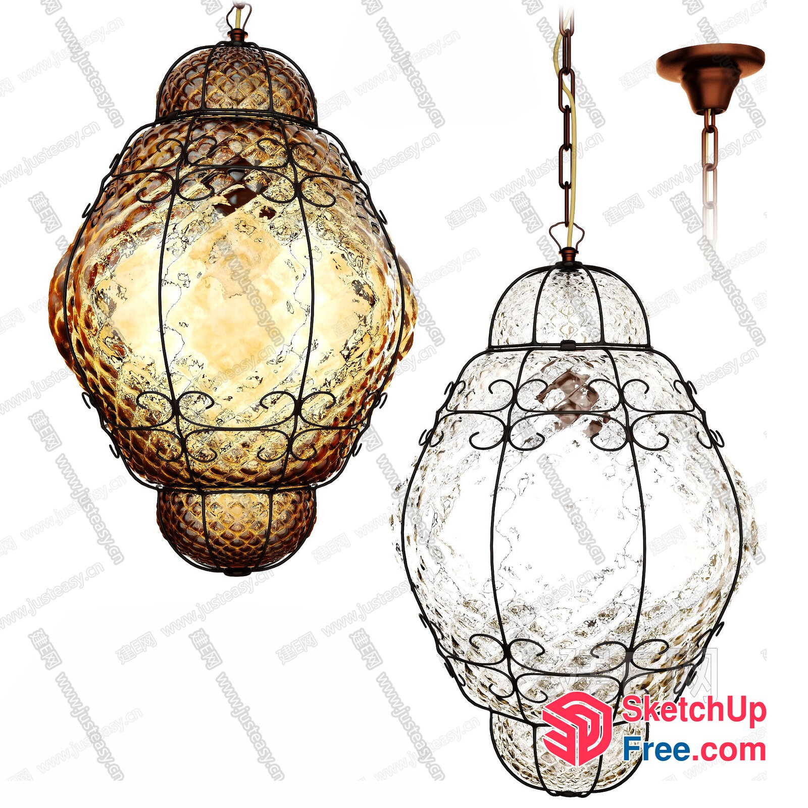 Elegant Ornate Hanging Glass Pendant Lighting Fixture 3D SketchUp File