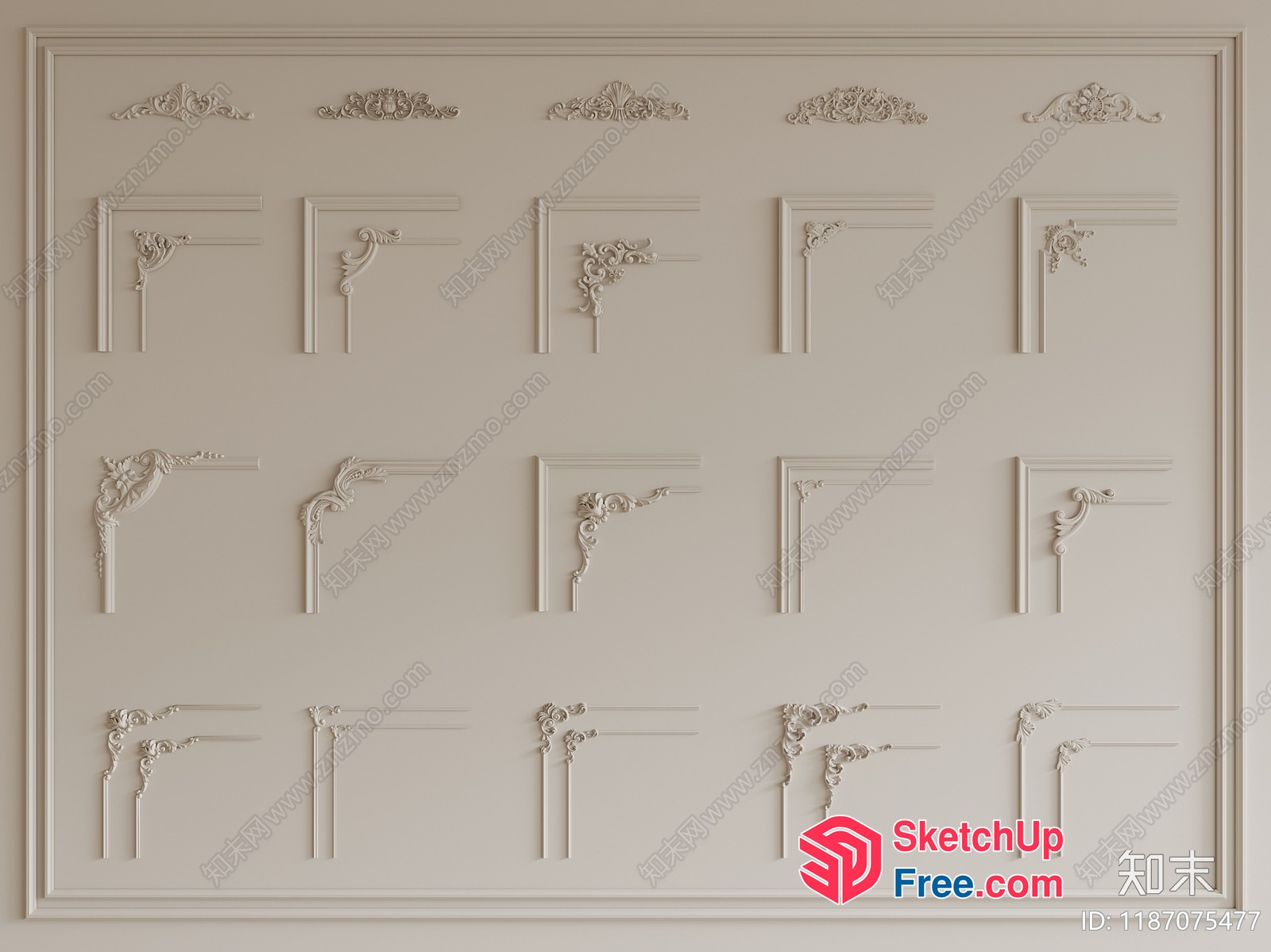 Elegant White Wall Decorative Moulding Collection 3D SketchUp File