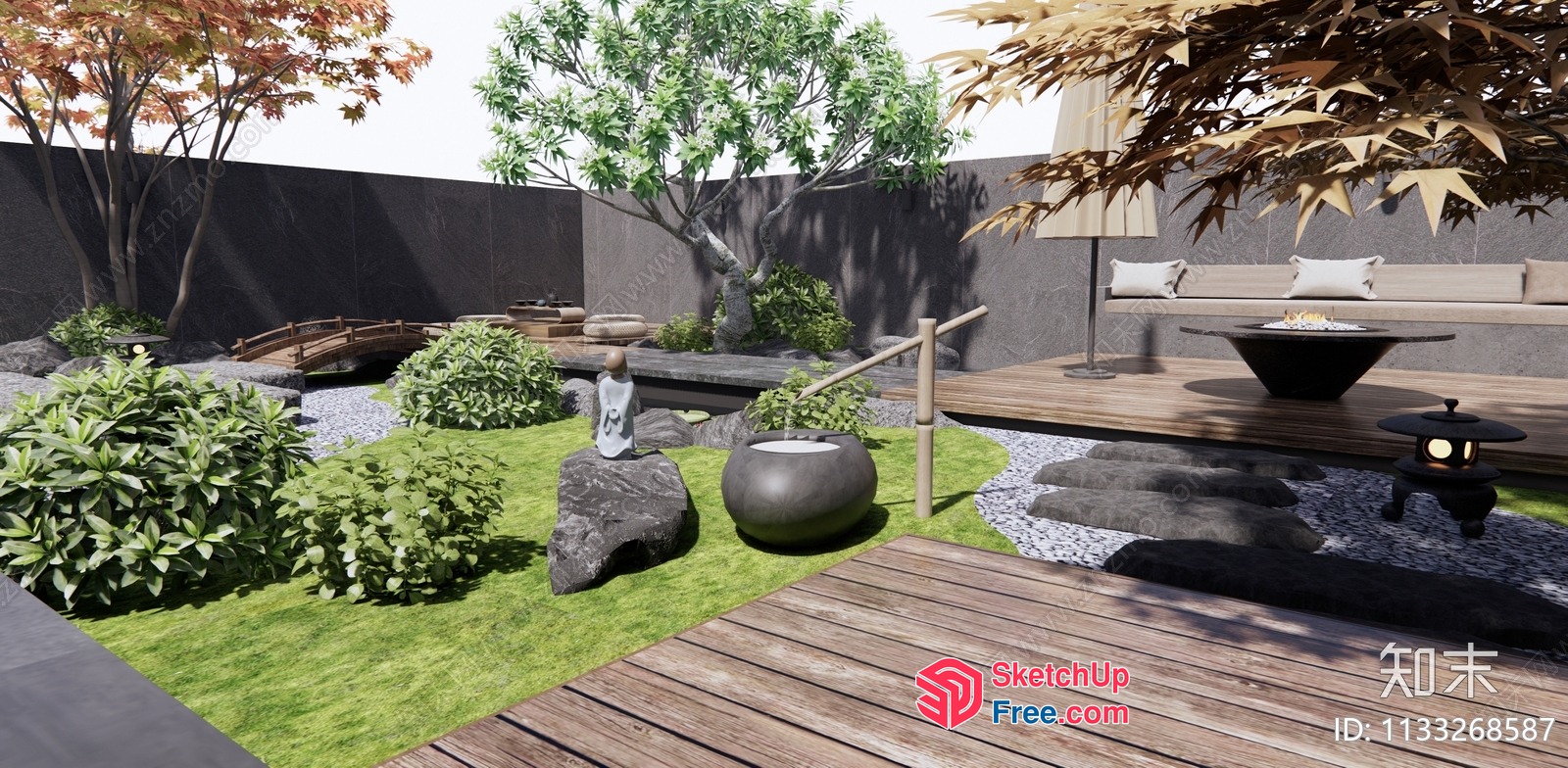 Serene Japanese-Inspired Outdoor Oasis 3D SketchUp File