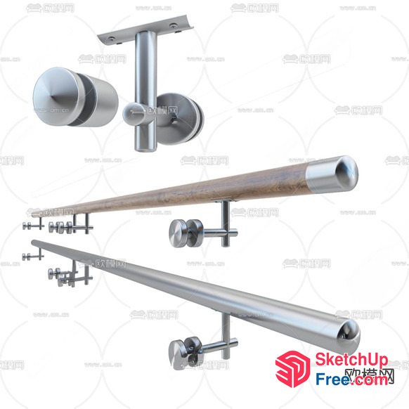 Silver Metal Railing System 3D SketchUp File