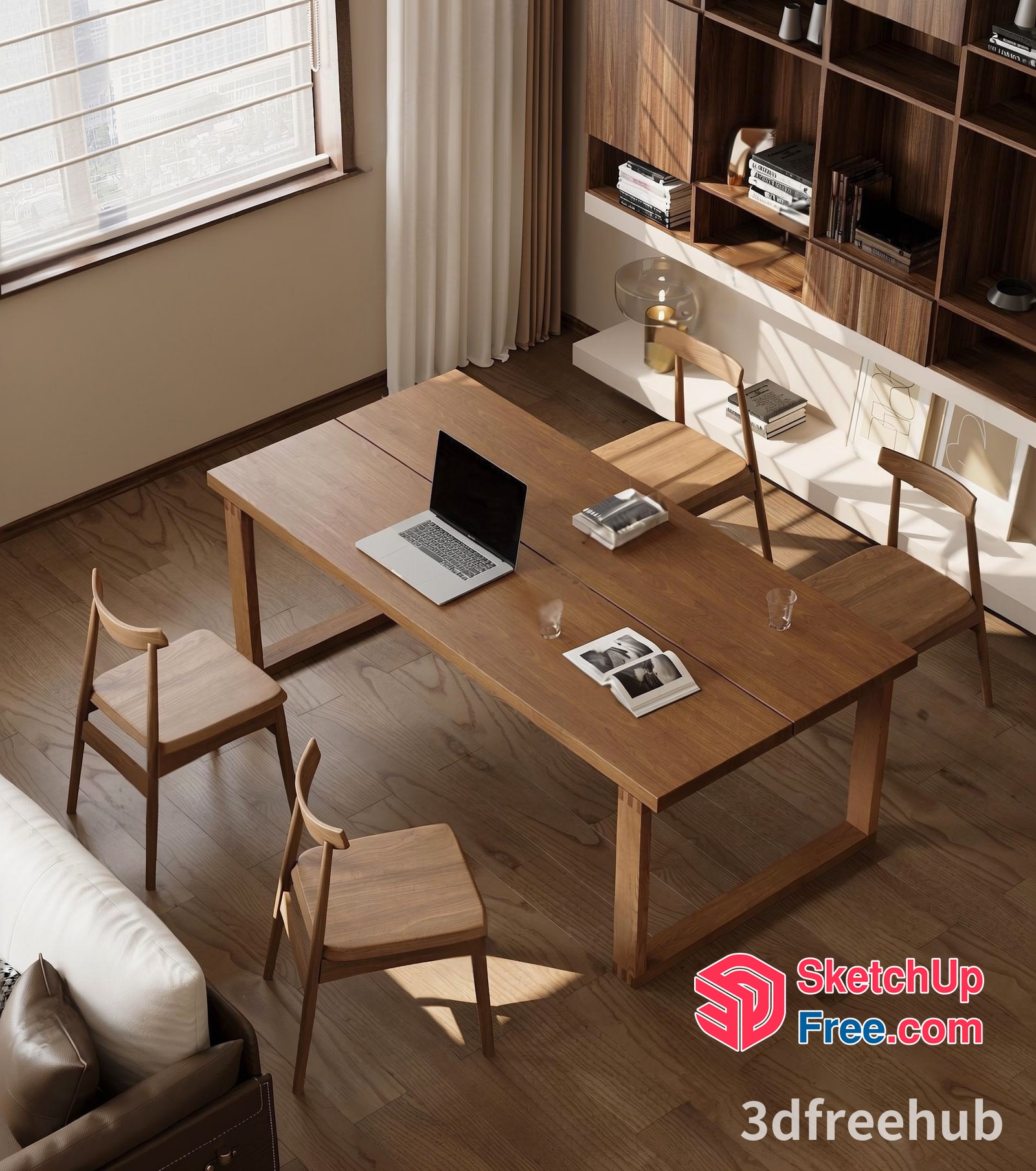 Modern Office Space With Wooden Furniture And Natural Light 3D SketchUp File