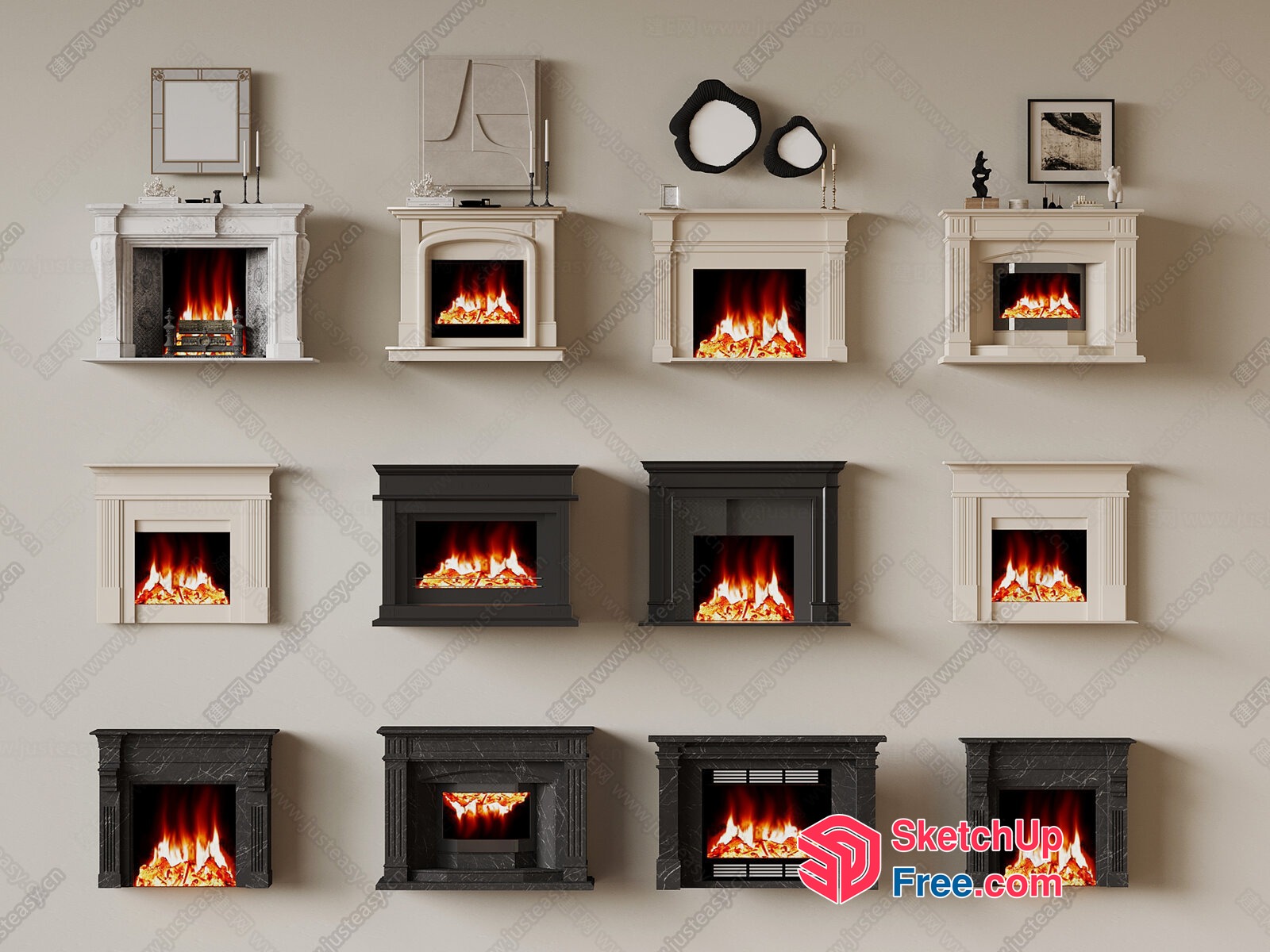 Elegant Fireplace Mantels Collection 3D SketchUp File