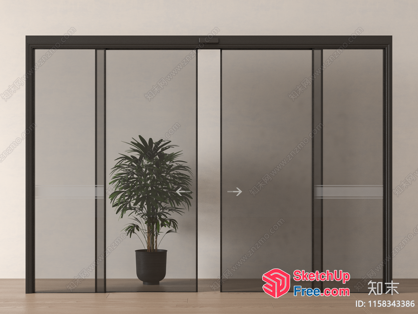 Modern Glass Curtain Wall With Potted Plant 3D SketchUp File