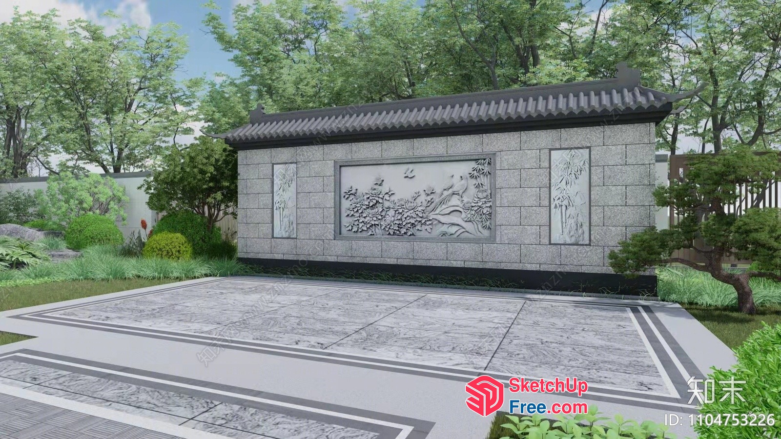 Asian-Inspired Stone Carved Wall And Floor 3D SketchUp File