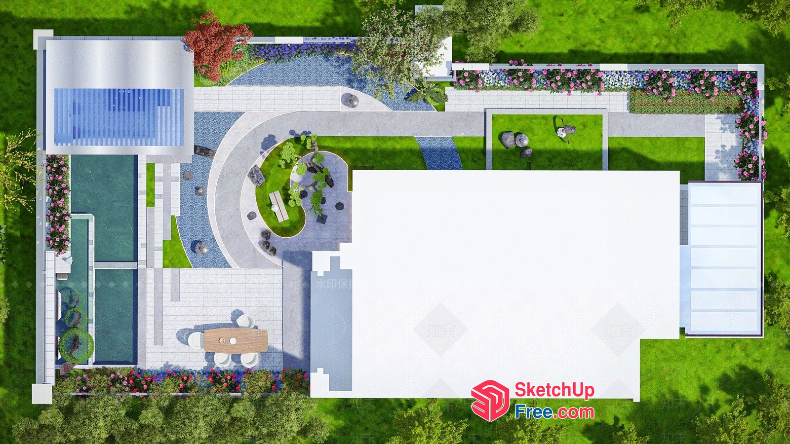 Modern Villa With Luxurious Outdoor Pool And Garden 3D SketchUp File