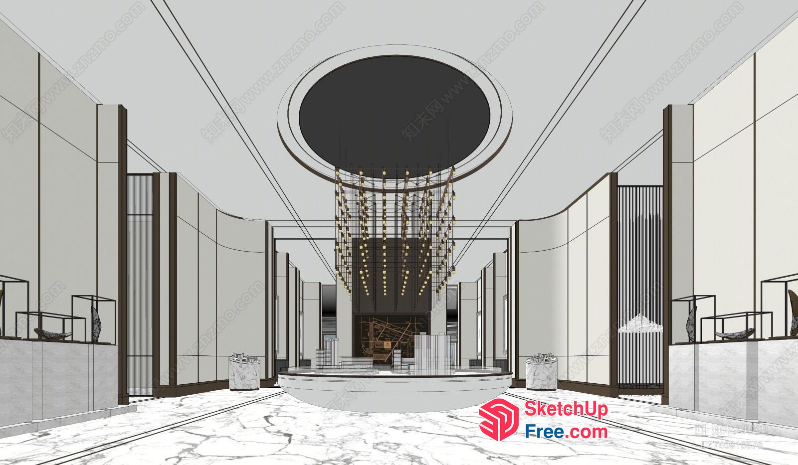 Elegant Marble Floor And Chandelier Decor 3D SketchUp File