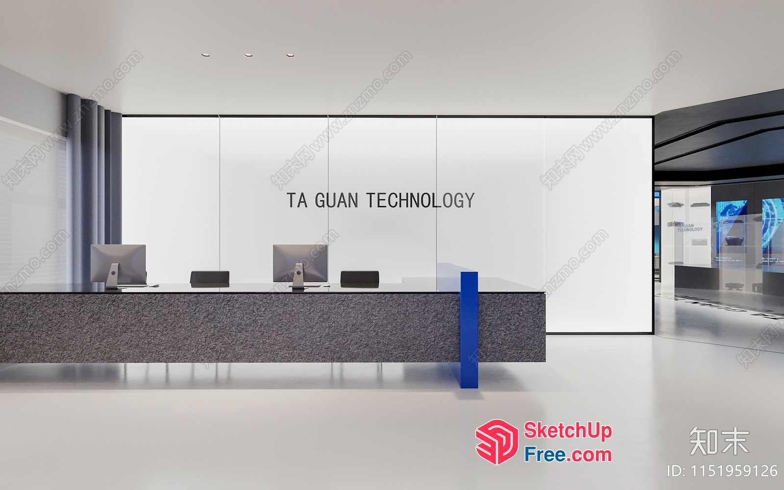 Modern Office Space With Sleek Reception Desk And Monitors 3D SketchUp File